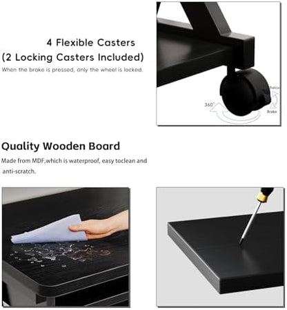 Zenira 24-Inch Small Computer Desk, Z Shape Laptop Desk Cart on Wheels