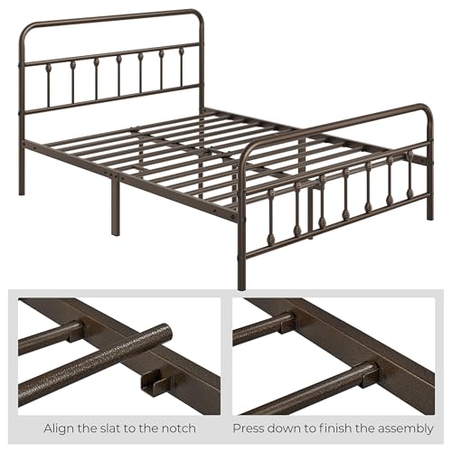 Yaheetech Queen Bed Frame with Headboard, Victorian Vintage Bronze Iron
