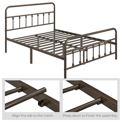 Yaheetech Queen Bed Frame with Headboard, Victorian Vintage Bronze Iron