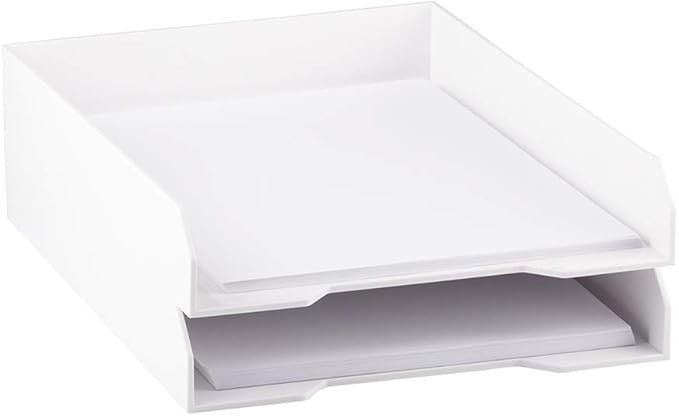 JAM PAPER Stackable Paper Trays - White - Desktop Document, Letter, & File Organizer Tray - Sold Individually