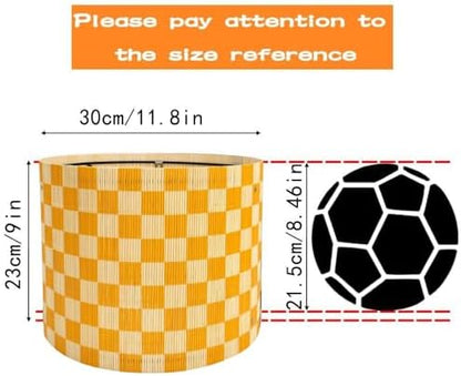 Modern Lamp Shade with Colorful and Natural Checkered Pattern Bamboo Made, Translucent Drum Shape, 11.8 Inch for Table and Floor Lamps, Ideal for livingroom bedroom (Orange)