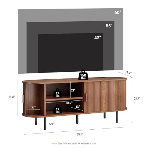 55" Mid Century Modern TV Stand with Sliding Doors for 60" TV