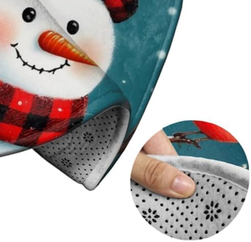 Soft Round Yoga Carpet, Office Chair Decor Round Mat for Carpet and Hardwood Floors Christmas Snowman