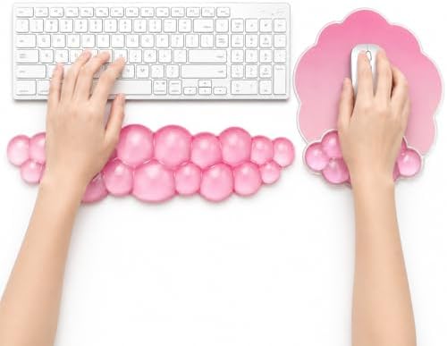Cloud Gel Wrist Rest Set for Keyboard and Mouse – Ergonomic Wrist Support for Keyboard & Mouse Pad – Non-Slip Desk Wrist Support for Computer, Laptop & Gaming (Pink)