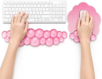Cloud Gel Wrist Rest Set for Keyboard and Mouse – Ergonomic Wrist Support for Keyboard & Mouse Pad – Non-Slip Desk Wrist Support for Computer, Laptop & Gaming (Pink)