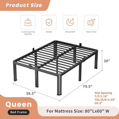 20 Inch Queen Heavy Duty 3500lbs Bed Frame with Round-Corner