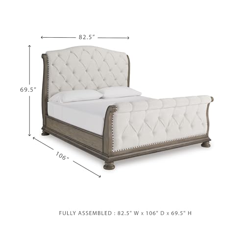 Signature Design by Ashley Upholstered Sleigh Bed Frame, King, Light Brown