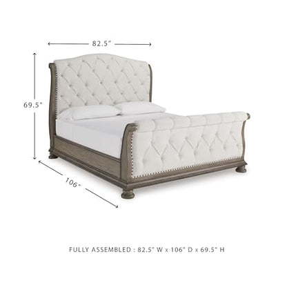 Signature Design by Ashley Upholstered Sleigh Bed Frame, King, Light Brown