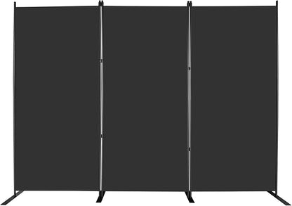 MAYOLIAH 3-Panel Black Room Divider 6ft Tall Folding Privacy Screen w/Flat Base Portable Office Partition Indoor Wall Separator 101" W X 72" H
