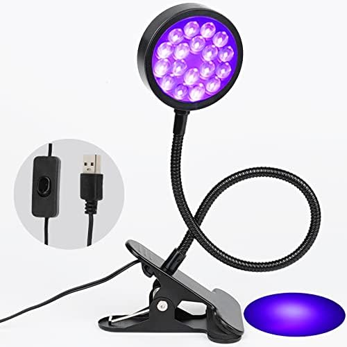 UV LED Black Light Clamp Light with USB, Upgraded 5W 395nm Portable Gooseneck Lamp with Clip for Gel Nail, Pet Urine Detection, UV Glue Curing, Blacklight Posters, Fluorescent Paint, Resin Art