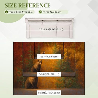 Calming Bear Forest Harmonious Warm Sunset Colors Area Rug Outdoor Patio Rug Play Mat Modern Floor Carpet Non-Slip Home Decor Living Room Kids Bedroom Nursery, 3x5 ft