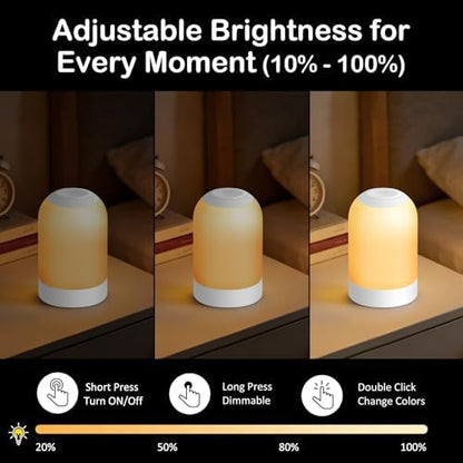 Rechargeable Night Light, Portable Bedside Lamp, Touch Dimmable Table Lamp for Nightstand, Reading & Nursery, 3 Color Temperatures, USB Rechargeable