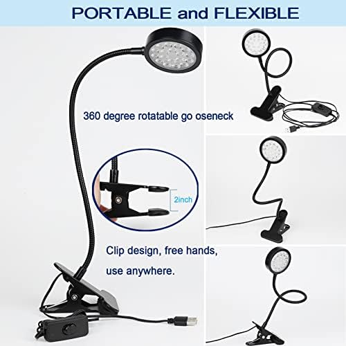 UV LED Black Light Clamp Light with USB, Upgraded 5W 395nm Portable Gooseneck Lamp with Clip for Gel Nail, Pet Urine Detection, UV Glue Curing, Blacklight Posters, Fluorescent Paint, Resin Art