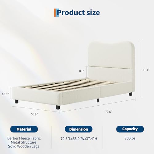 Full Size Bed Frame with Boucle Fabric, Beige