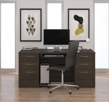 Bestar Executive Desk with Two Pedestals, 66W, Dark Chocolate, Embassy, 66W