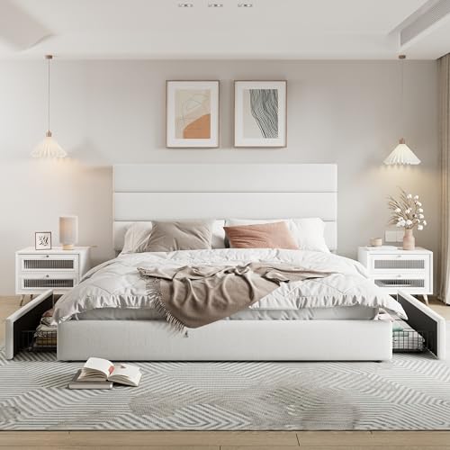 Modern King Size Platform Bed Frame with 4 Storage Drawers