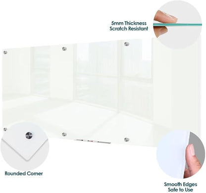 J&J worldwide Magnetic Glass Whiteboard 8' x 4', 96 x 48 Inches Large Frameless White Boards for Walls, Large Dry Erase Board for Office, Home, School