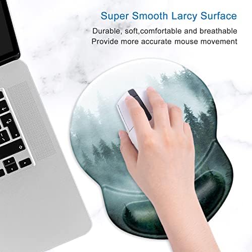 ITNRSIIET Ergonomic Mouse Pad with Gel Wrist Support Small Wrist Rest Smooth Surface Non-Slip PU Base Comfortable Office Supplies Pain Relief, 8.7 x 7.2 inches, Fog Forest