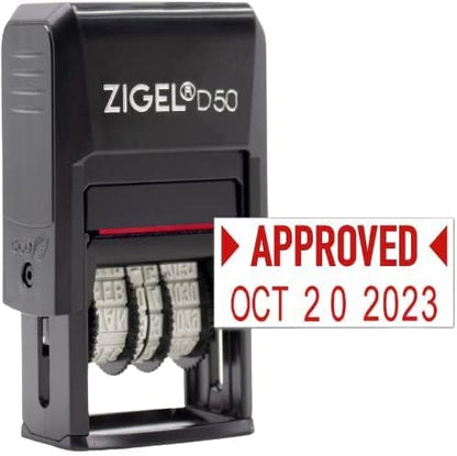 ZIGEL D50 Date Stamp with Approved - Self Inking Date Stamp - Red