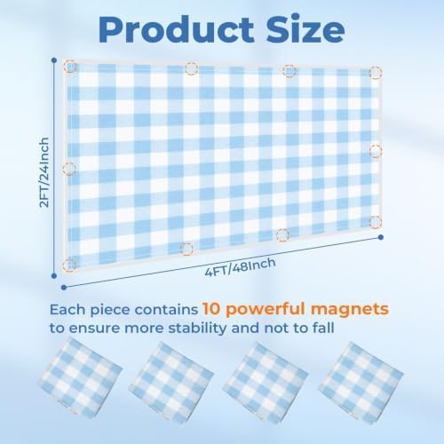 4 Pcs Fluorescent Light Covers for Ceiling Lights blue white Gingham check Magnetic Light Filters Decorative for Classroom Office Hospital Home 4x2 Ft