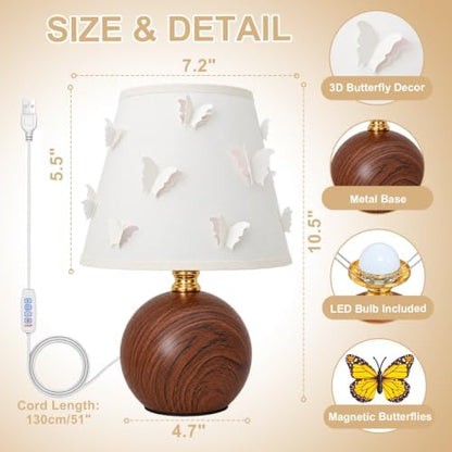 3D Butterfly Lamp, Small Girl Table Lamp with DIY Butterfly Decor (Wood)
