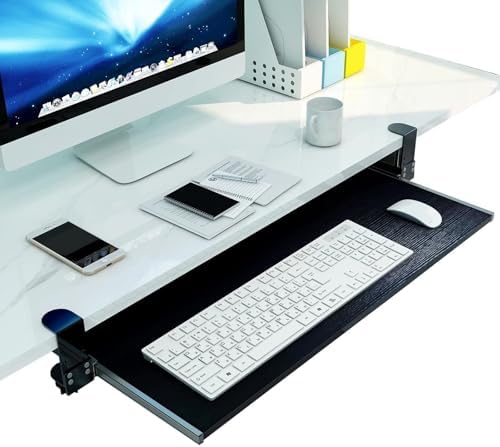 Ergonomic Wooden Keyboard Drawer Tray With Sliding Rails, Under Desk Pull-Out Keyboard Shelf, No Drill Installation(Red,65 * 30Cm)