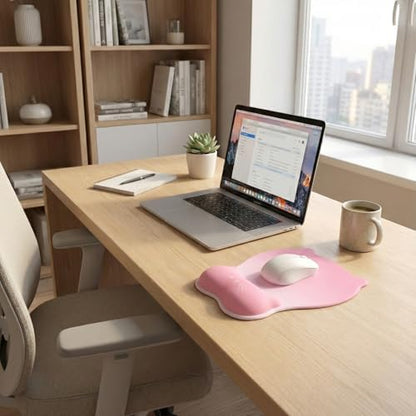 Gel Mouse Pad with Wrist Rest for Mouse Ergonomic Cat Mouse Wrist Rest Non-Slip Silicone Cute Mousepad with Wrist Support for Computer Desk Gaming Laptop Home Office Desk Accessories Pink