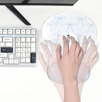 Blue Bow Mouse Pad with Gel Wrist Rest Support - Ergonomic Cooling Mousepad