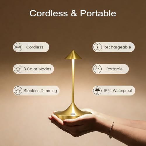 Cordless Rechargeable LED Table Lamp Set of 2, Mini Gold