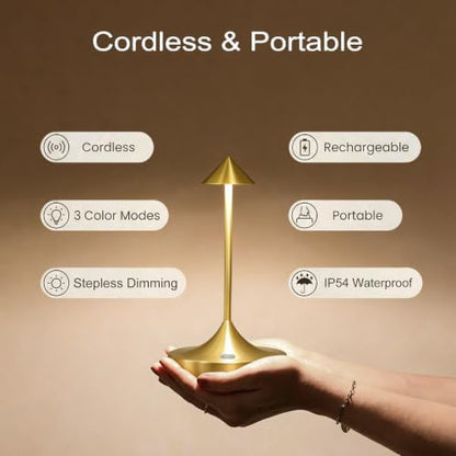 Cordless Rechargeable LED Table Lamp Set of 2, Mini Gold
