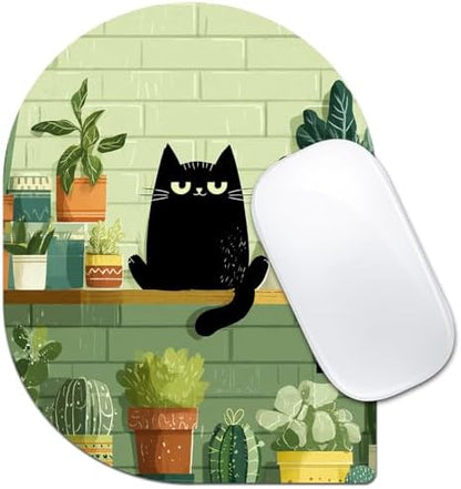 Contoured Oval Mouse Pad 6x8in Non-Slip for Laptop,Cute Cat