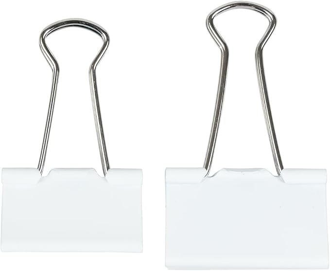 JAM PAPER Colorful Binder Clips Assortment - Medium & Large Size - White Binderclips - 27 Clips/Pack