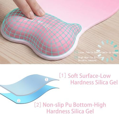 Gel Mouse Pad with Wrist Rest for Mouse Ergonomic Cat Mouse Wrist Rest Non-Slip Silicone Cute Mousepad with Wrist Support for Computer Desk Gaming Laptop Home Office Desk Accessories Pink