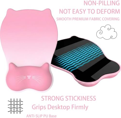 Gel Mouse Pad with Wrist Rest for Mouse Ergonomic Cat Mouse Wrist Rest Non-Slip Silicone Cute Mousepad with Wrist Support for Computer Desk Gaming Laptop Home Office Desk Accessories Pink