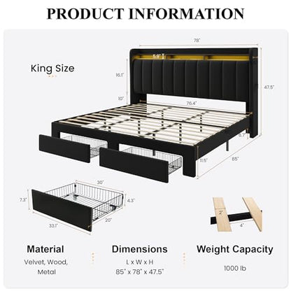 King Size Platform Bed Frame with Wingback Headboard