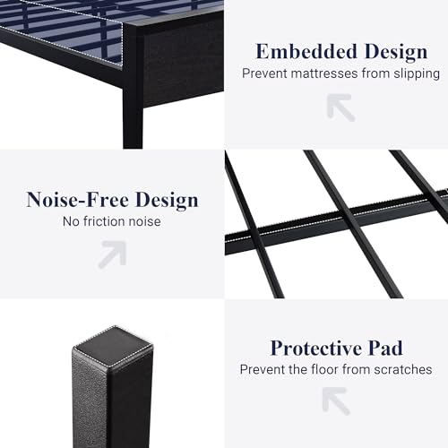 Full Size Bed Frame, Heavy Duty 12 Metal Slats Support, Black Oak
