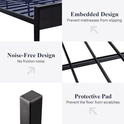 Full Size Bed Frame, Heavy Duty 12 Metal Slats Support, Black Oak