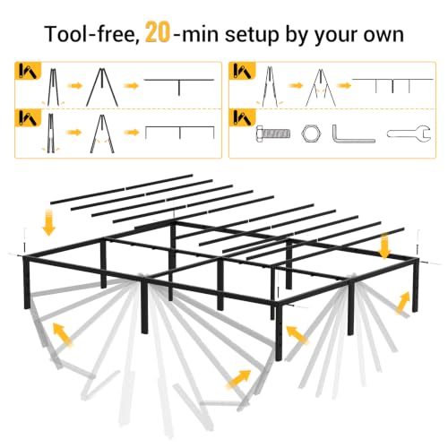 Queen Bed Frame 11 Legs Support Metal Platform with Storage Space