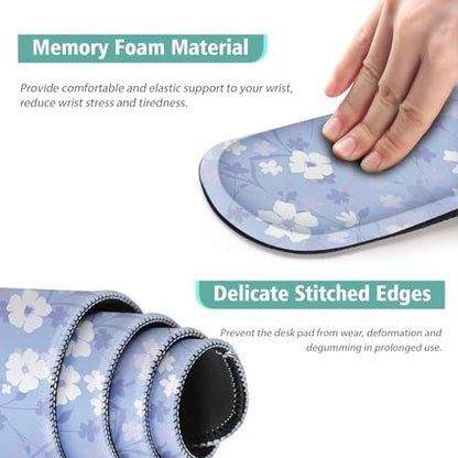 Large Mouse pad,4 in 1 Extended Keyboard Desk Mat with Wrist Rest,Non-Slip Desk Pad Protector Easy Typing Pain Relief for Home Office (Light Purple Flower)