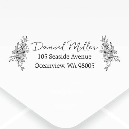 Custom Floral Address Stamp | Choose from 12 Designs | Multiple Ink Color Options | Envelope Return Address Stamp for Couple or Family (Design 9, Large)