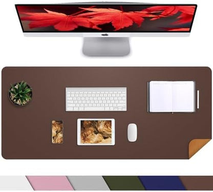 Leather Desk pad Protector, Large Desk mat with Natural Cork & PU Leather,Mouse pad,Non-Slip Office Desk Mat,Waterproof Desk Writing Pad for Office and Home (Coffee 31.5in*17in)