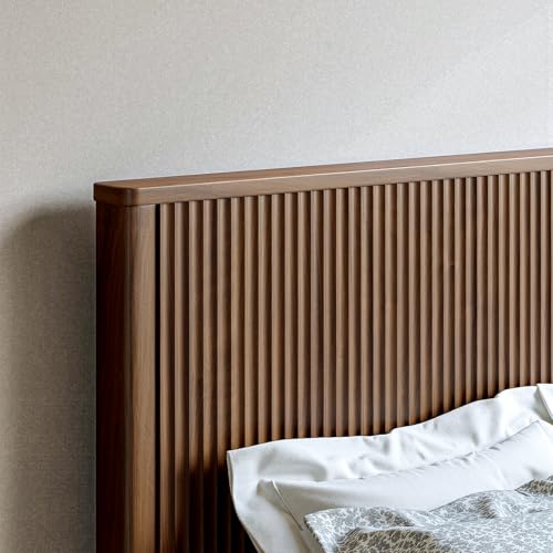 Fluted Walnut King Bed Frame with 51'' Headboard & Storage Bench