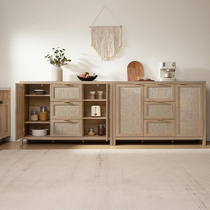 52 Inch Sideboard Buffet Cabinet with Storage, Rattan Credenza