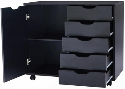 Naomi Home Amy 5-Drawer Craft & Office Storage Cabinet with Shelf, – Mobile Under Desk Unit with Lockable Wheels, Adjustable for Printers & Supplies, 15.7" D x 18.9" W x 32.2" H