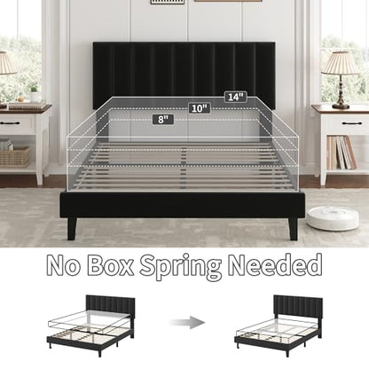Full Size Platform Bed Frame with Upholstered Headboard, Black
