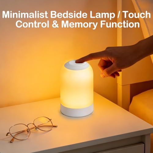 Rechargeable Night Light, Portable Bedside Lamp, Touch Dimmable Table Lamp for Nightstand, Reading & Nursery, 3 Color Temperatures, USB Rechargeable