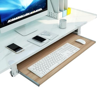 Ergonomic Wooden Keyboard Drawer Tray With Sliding Rails, Under Desk Pull-Out Keyboard Shelf, No Drill Installation(Red,65 * 30Cm)