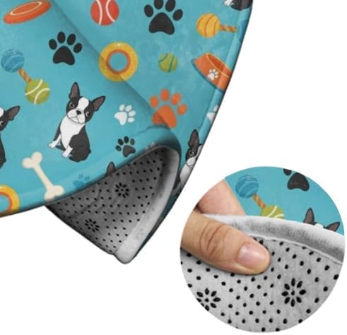 Soft Round Yoga Carpet, Large Home Decor Mat, Non Slip Machine Washable Kitchen Office Circle Rug Boston Terrier Dogs, 36inch