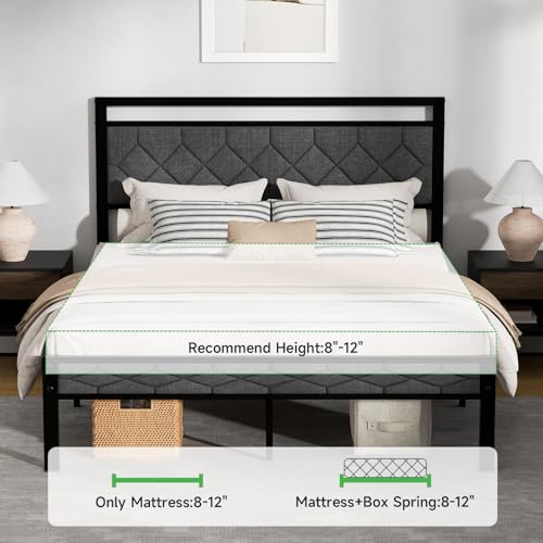 Easy Assembly Upholstered Queen Bed Frame&Soft Padded Headboard