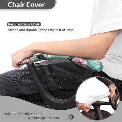 2 Pieces Chair Armrest Slipcovers, Turtle Hibiscus Print Office Chair Arm Pad Covers, Skin Friendly Stretchy Office Chair Armrest Covers, Home Decorative Accessories